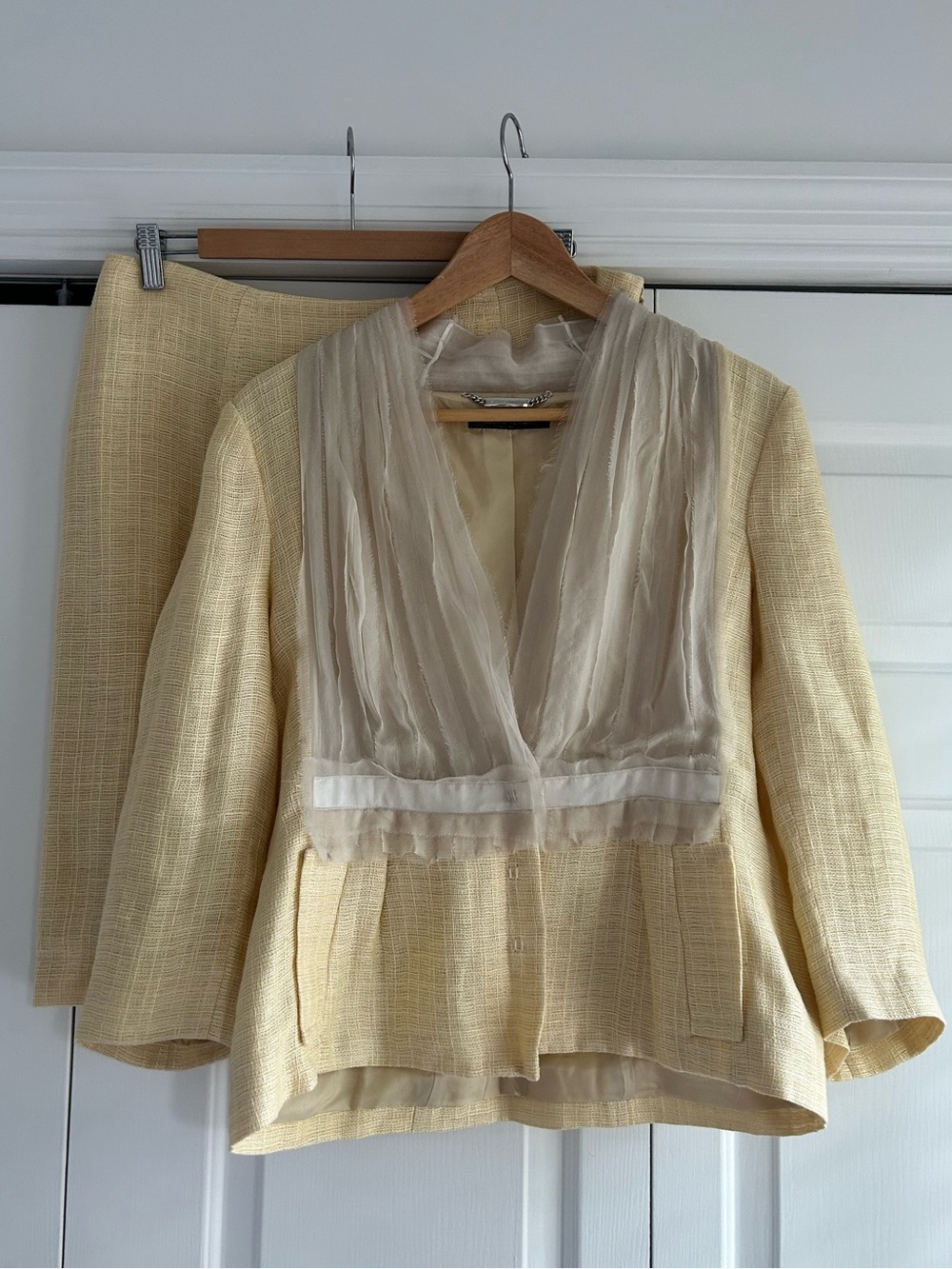 Alberta Ferretti Cream and Pale Yellow linen skirt suit